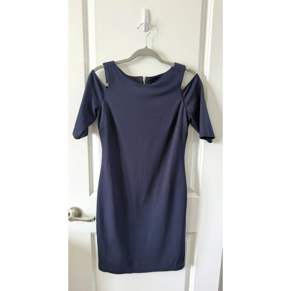 Vince Camuto Off The Shoulder Cocktail Sheath Dress Navy Blue Bodycon Size 8